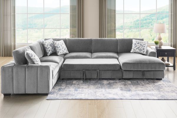 Overnight Grey 4-Piece Sleeper Sectional with Right Arm Facing Chaise
