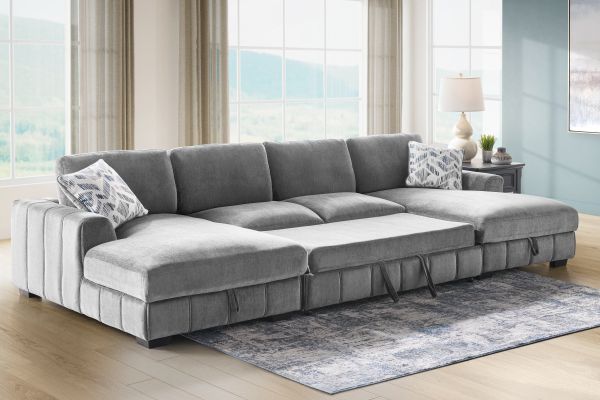 Overnight Grey 3-Piece Sleeper Sectional with Dual Chaises