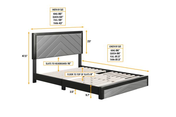 Angelica King Platform Bed - Grey