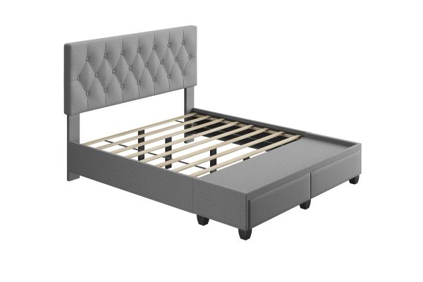 Sorrento Queen Platform Bed with Drawers - Light Grey