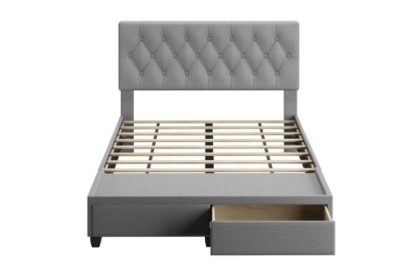 Sorrento Queen Platform Bed with Drawers - Light Grey