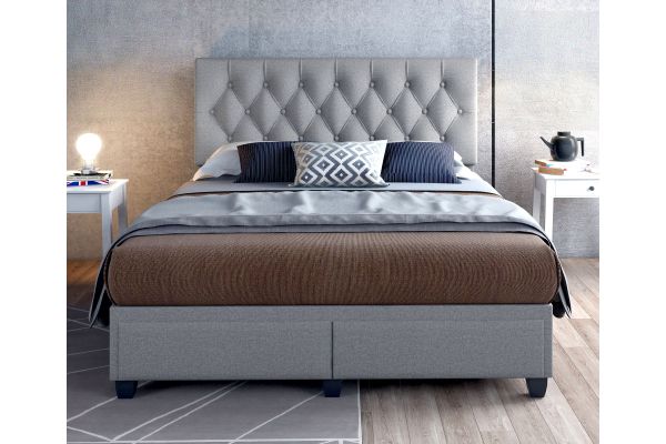 Sorrento Queen Platform Bed with Drawers - Light Grey