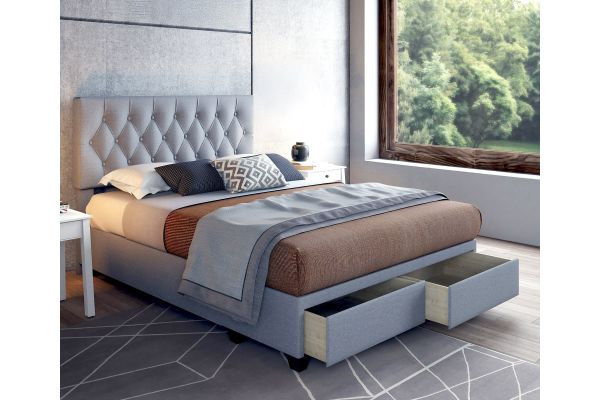 Sorrento Queen Platform Bed with Drawers - Light Grey