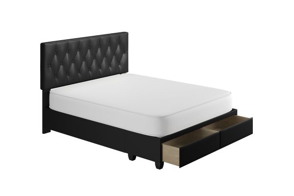 Victory Queen Platform Bed with Drawers - Black