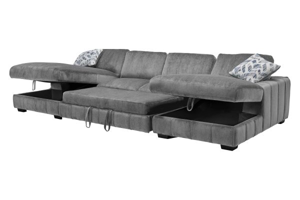 Overnight Grey 3-Piece Sleeper Sectional with Dual Chaises