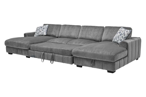 Overnight Grey 3-Piece Sleeper Sectional with Dual Chaises