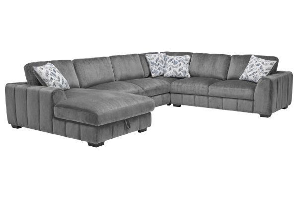 Overnight Grey 4-Piece Sleeper Sectional with Left Arm Facing Chaise