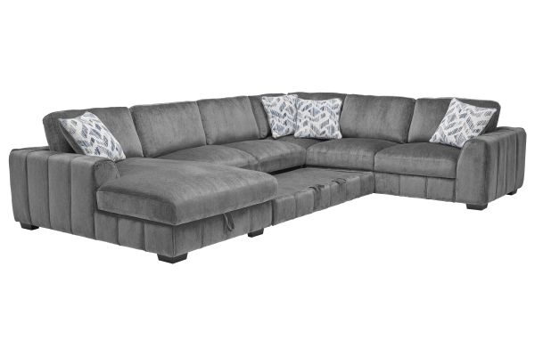 Overnight Grey 4-Piece Sleeper Sectional with Left Arm Facing Chaise