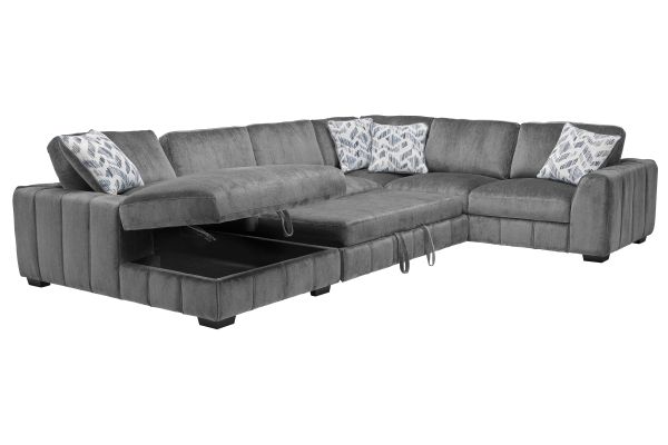 Overnight Grey 4-Piece Sleeper Sectional with Left Arm Facing Chaise