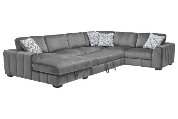 Overnight Grey 4-Piece Sleeper Sectional with Left Arm Facing Chaise