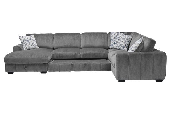 Overnight Grey 4-Piece Sleeper Sectional with Left Arm Facing Chaise