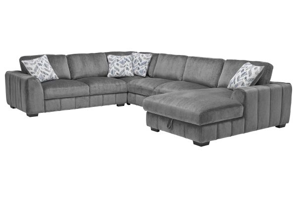 Overnight Grey 4-Piece Sleeper Sectional with Right Arm Facing Chaise