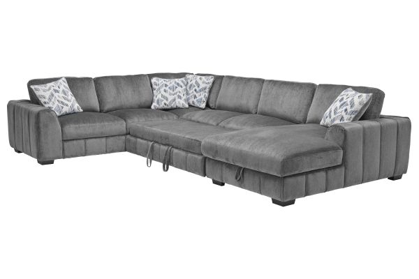 Overnight Grey 4-Piece Sleeper Sectional with Right Arm Facing Chaise