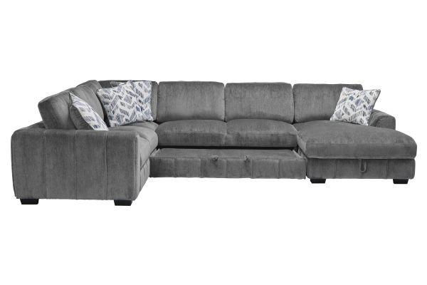 Overnight Grey 4-Piece Sleeper Sectional with Right Arm Facing Chaise