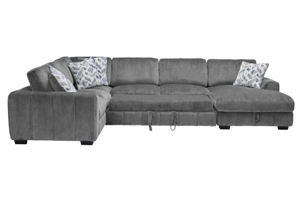 Overnight Grey 4-Piece Sleeper Sectional with Right Arm Facing Chaise
