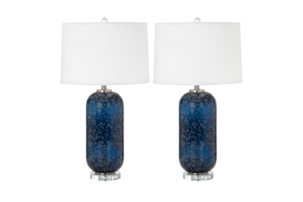Blue Glass Table Lamp with Crystal Base (Set of 2)