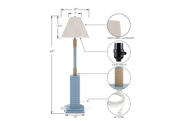 Lux Lighting  63'' Coastal Blue Shutter Floor Lamp - 3 Way Switch