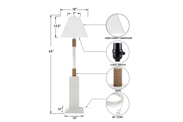 Lux Lighting  63'' Coastal White Shutter Floor Lamp - 3 Way Switch