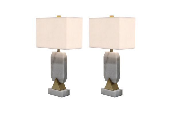 Elizabeth 27" White Marble & Gold Table Lamps (Set of 2)