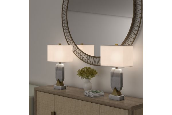 Elizabeth 27" White Marble & Gold Table Lamps (Set of 2)