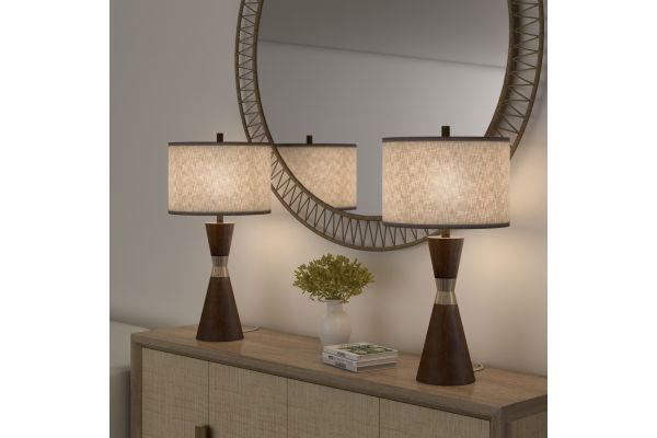 Hourglass 30.5" Brown Resin & Metal Table Lamps (Set of 2 Contemporary)
