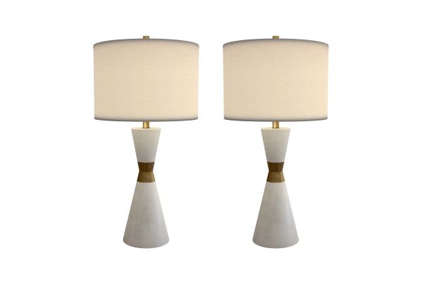 Hourglass 30.5" White Resin & Metal Table Lamps (Set of 2 Contemporary)
