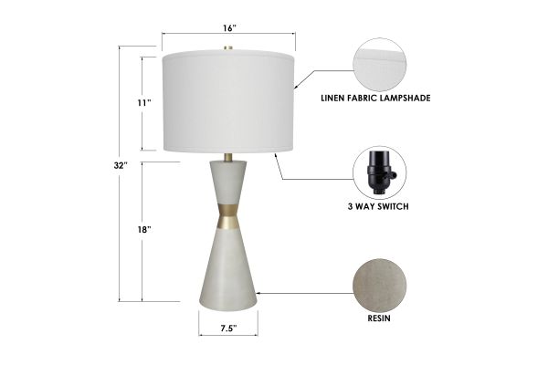 Hourglass 30.5" White Resin & Metal Table Lamps (Set of 2 Contemporary)