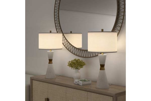 Hourglass 30.5" White Resin & Metal Table Lamps (Set of 2 Contemporary)