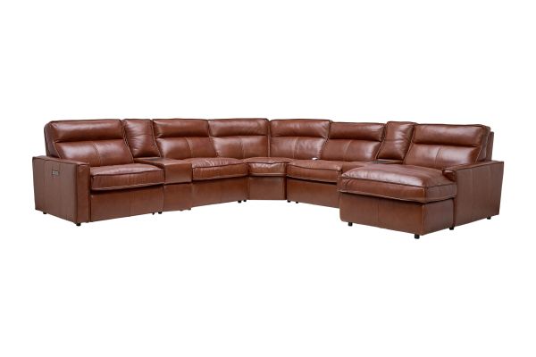 Berlin 7-Piece Dual Power Reclining Leather Sectional with Right Arm Facing Chaise
