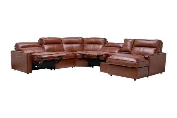 Berlin 6-Piece Dual Power Reclining Leather Sectional with Right Arm Facing Chaise