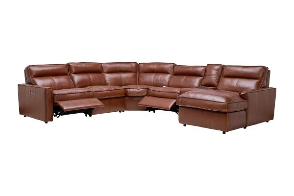 Berlin 6-Piece Dual Power Reclining Leather Sectional with Right Arm Facing Chaise