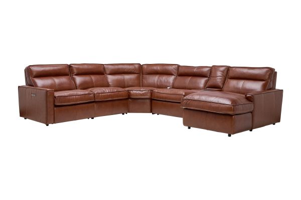 Berlin 6-Piece Dual Power Reclining Leather Sectional with Right Arm Facing Chaise