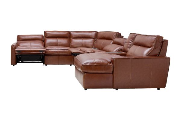 Berlin 6-Piece Dual Power Reclining Leather Sectional with Right Arm Facing Chaise