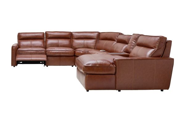 Berlin 6-Piece Dual Power Reclining Leather Sectional with Right Arm Facing Chaise