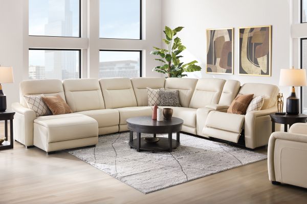 Newport 7-Piece Leather Dual Power Reclining Sectional with Left Arm Facing Chaise