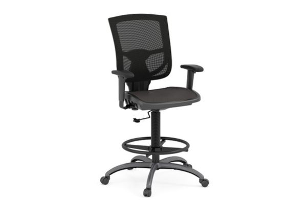 CoolMesh Pro Mesh Back Task Stool with Adjustable Arms, Upholstered Seat, Footring and Black Base