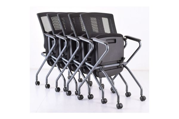 OfficeSource | CoolMesh Pro Collection | Mesh Back Nesting Chair with Upholstered Seat and Titanium Frame
