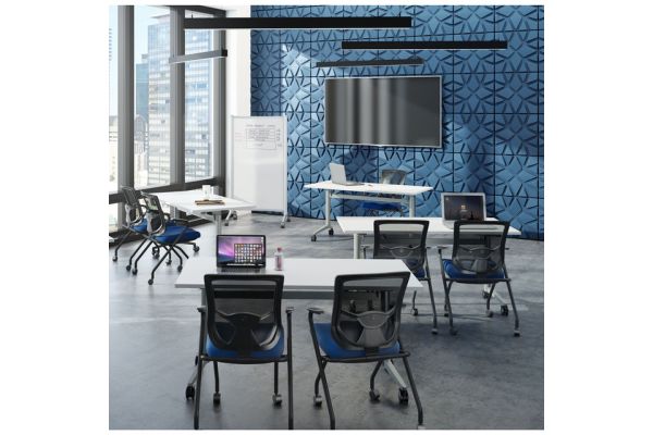 OfficeSource | CoolMesh Pro Collection | Mesh Back Nesting Chair with Upholstered Seat and Titanium Frame