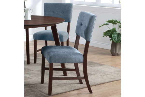 Ellis 47" Round Table + 4 Blue Chairs