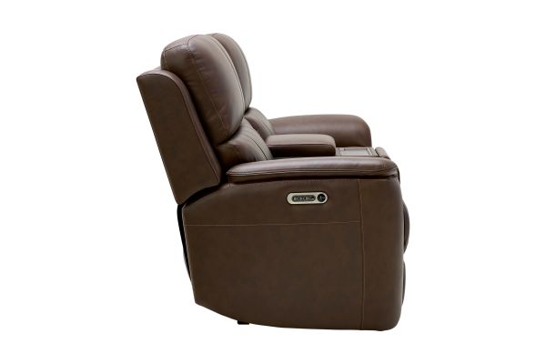 Oliver Umber Leather Triple Power Reclining Console Loveseat