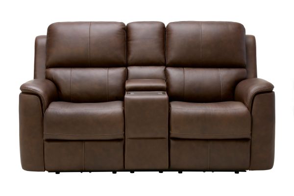 Oliver Umber Leather Triple Power Reclining Console Loveseat