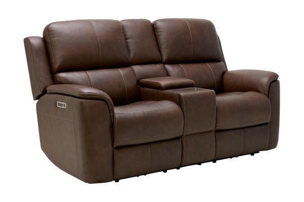 Oliver Umber Leather Triple Power Reclining Console Loveseat