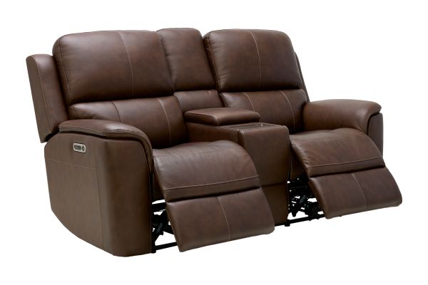 Oliver Umber Leather Triple Power Reclining Console Loveseat