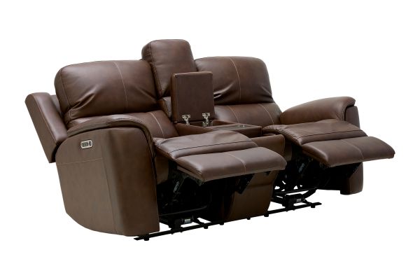 Oliver Umber Leather Triple Power Reclining Console Loveseat