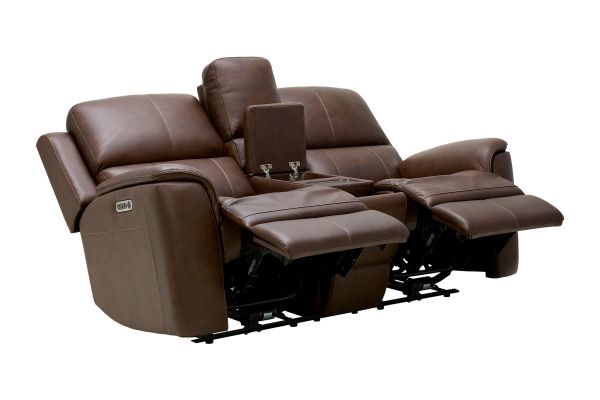 Oliver Umber Leather Triple Power Reclining Console Loveseat