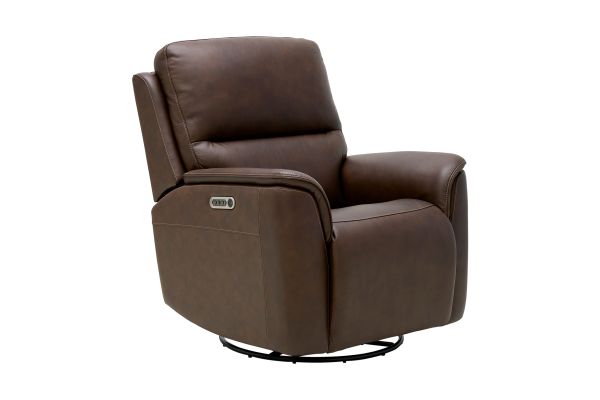 Oliver Umber Leather Triple Power Swivel Glider Recliner