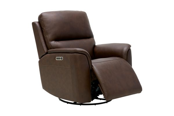 Oliver Umber Leather Triple Power Swivel Glider Recliner