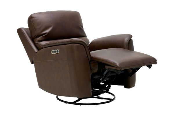 Oliver Umber Leather Triple Power Swivel Glider Recliner