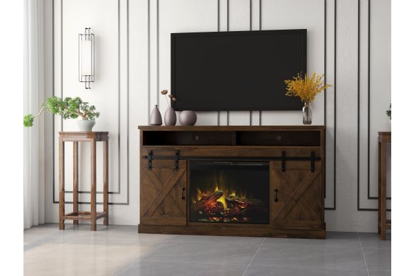 Farmhouse 66 inch Electric Fireplace TV Stand - Aged Whiskey