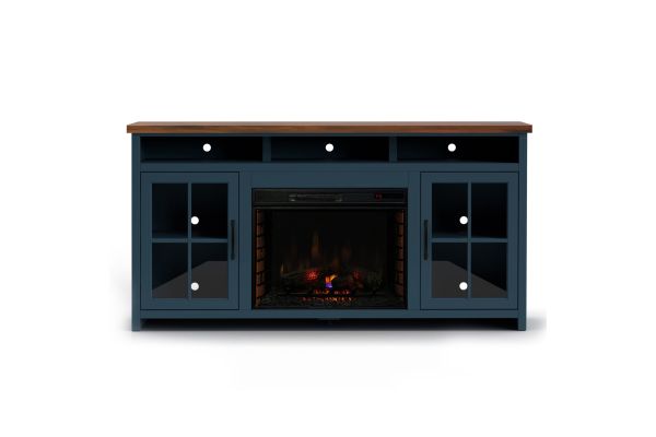 Nantucket 74 inch Fireplace TV Stand Console - Blue Denim and Whiskey